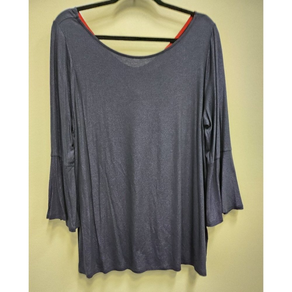 Boden Womens Tess Navy Blue Metallic Top Size 16 Boat Neck Bell Sleeve Jersey